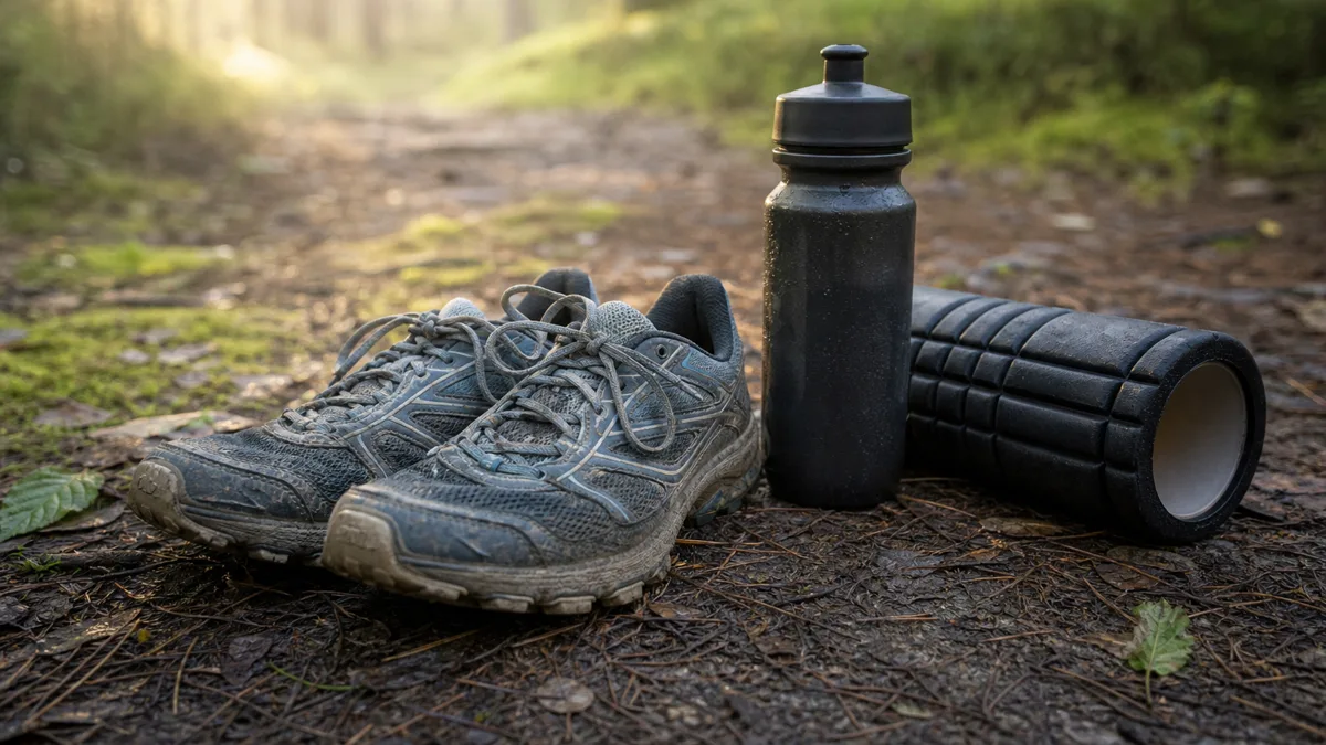 Läuferin greift sich beim Joggen an die schmerzende Aussenseite des rechten Knies