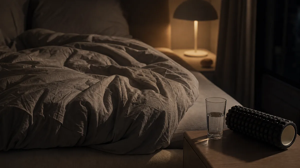 Person greift nachts im Bett zur schmerzhaft verkrampften Wade